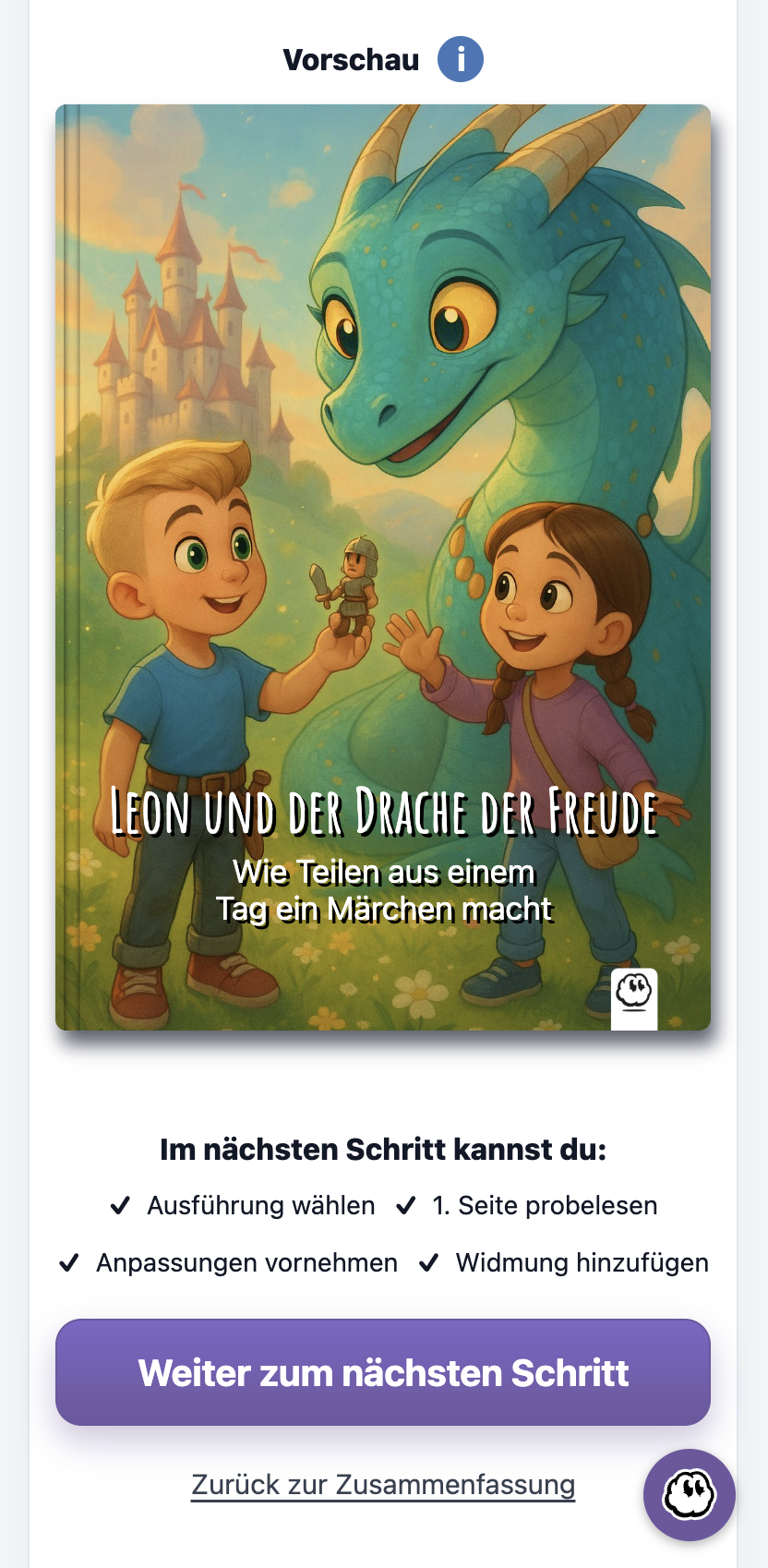 Preview of a personalised Little Dreamtales children’s book